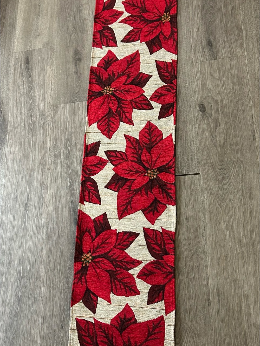 Table Runner Christmas Poinsettia Flower‎ Fabric  70” X 13” cottage holiday